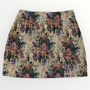Multicolor Floral Jacquard High Waisted Mini Skirt